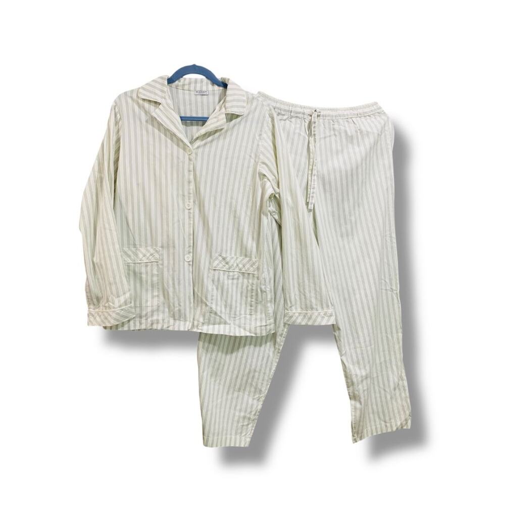 Size Medium Burberry Mens Pajama Set Gray White Stripe Shirt Pants‎